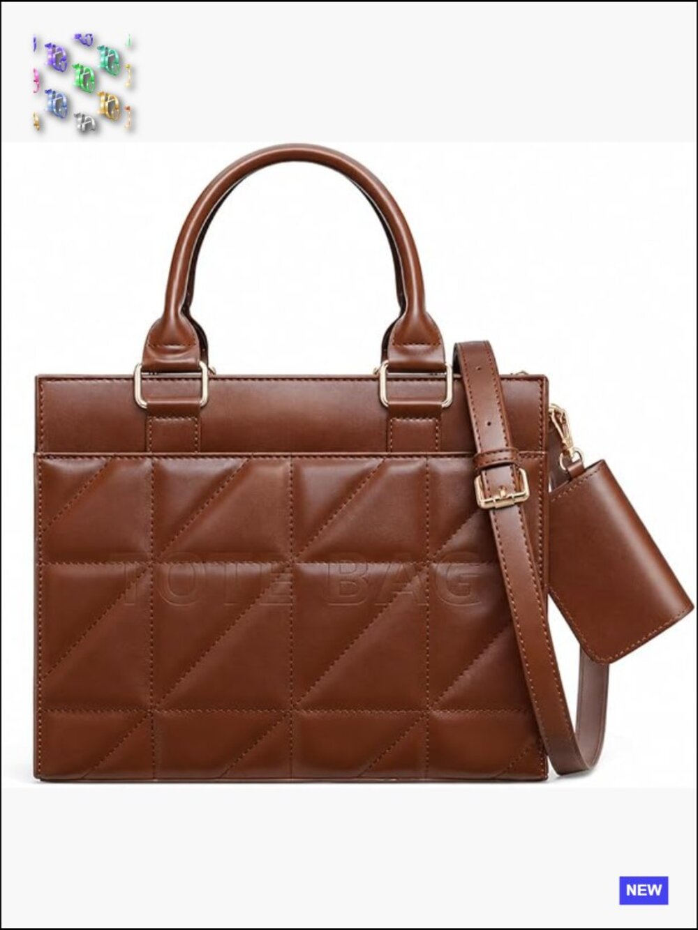 Quilted Small Tote Bag Structured Mini Handbag with Crossbody Strap and Card